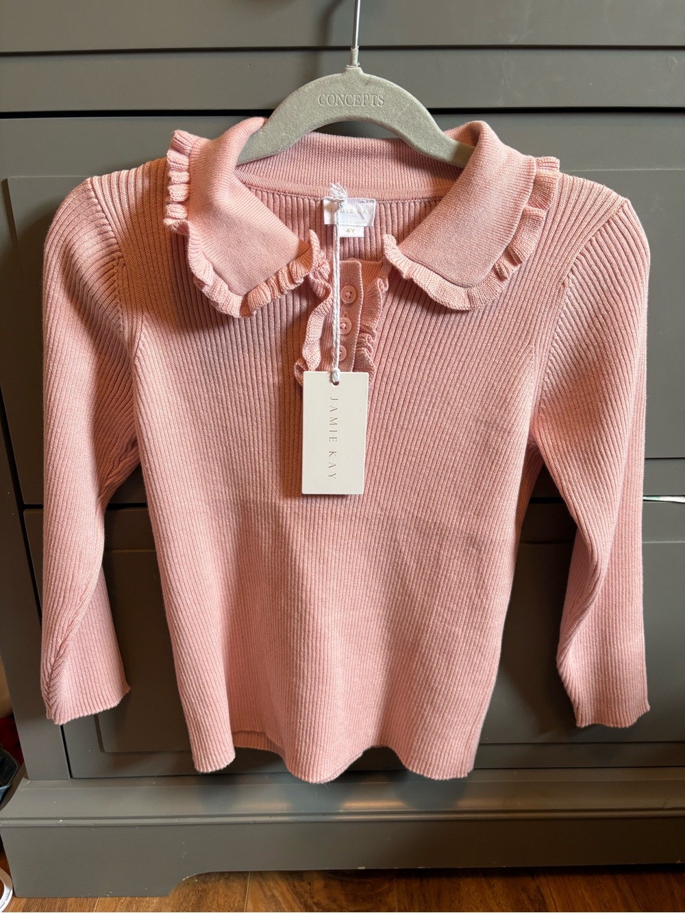 Jamie Kay Dusty Rose Ruffle Collar Ribbed Knit Top